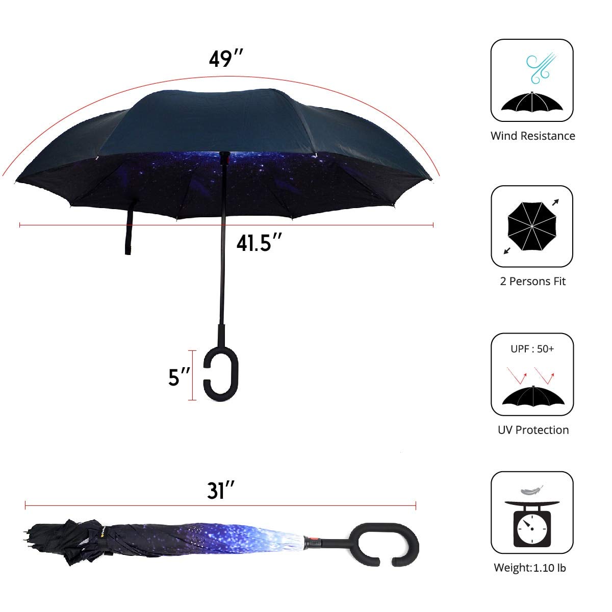 Windproof Double Layer Folding Inverted Umbrella