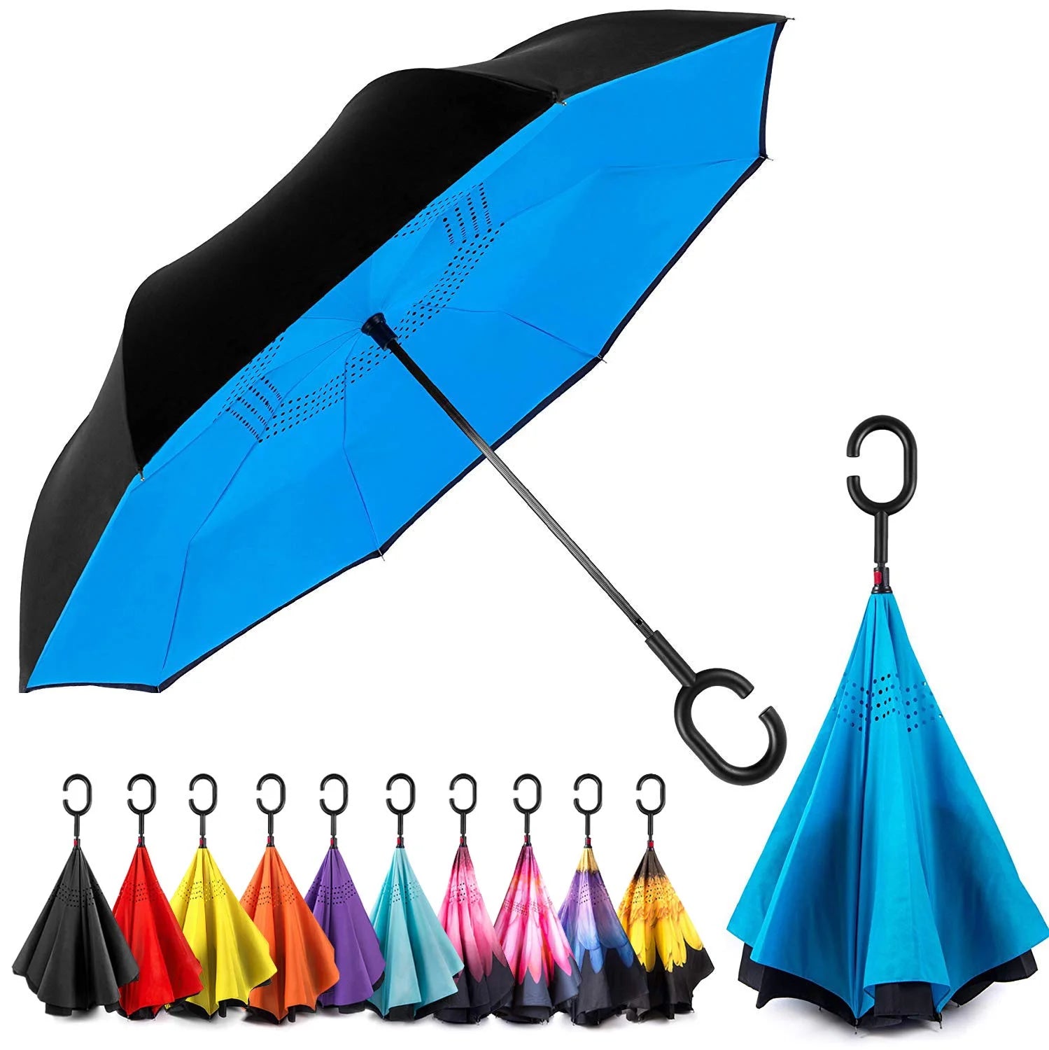 Windproof Double Layer Folding Inverted Umbrella